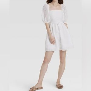 A new day women’s white eyelet square neck mini dress